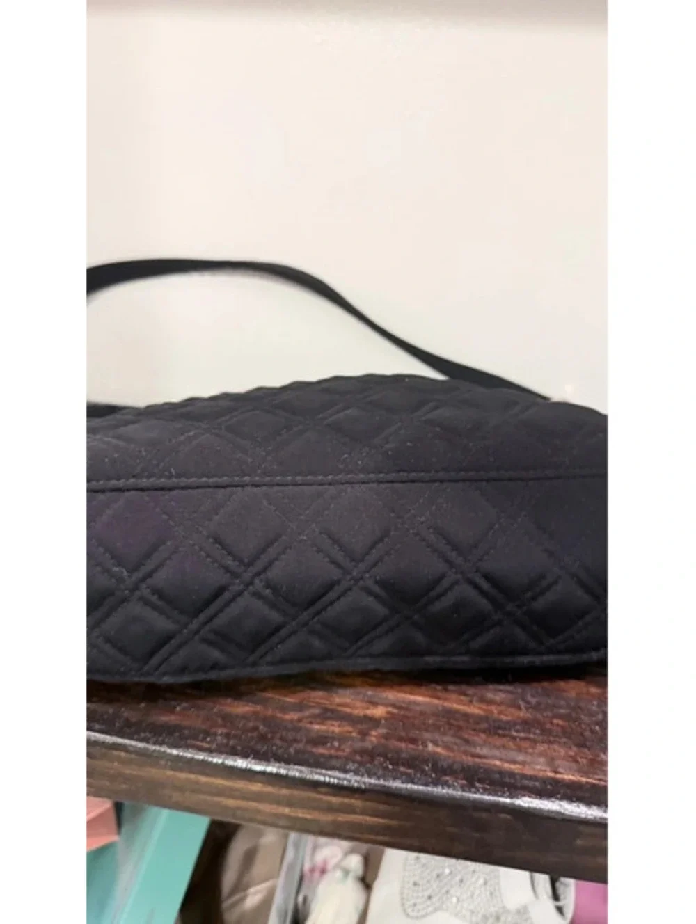Vera Bradley solid black quilted shoulder bag silver-tone metal toggle clasp